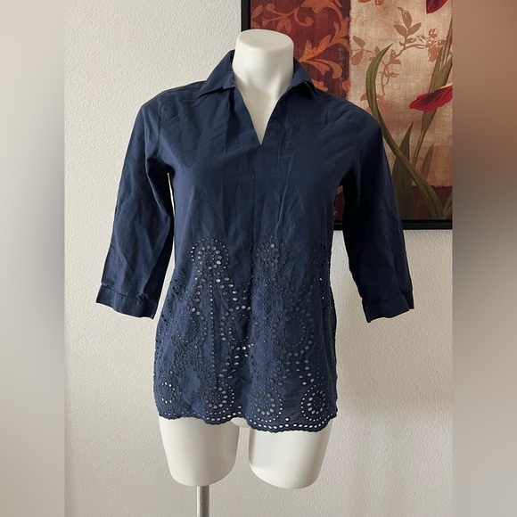 FOXCROFT Navy Blouse Size 4P Small - Picture 7 of 7